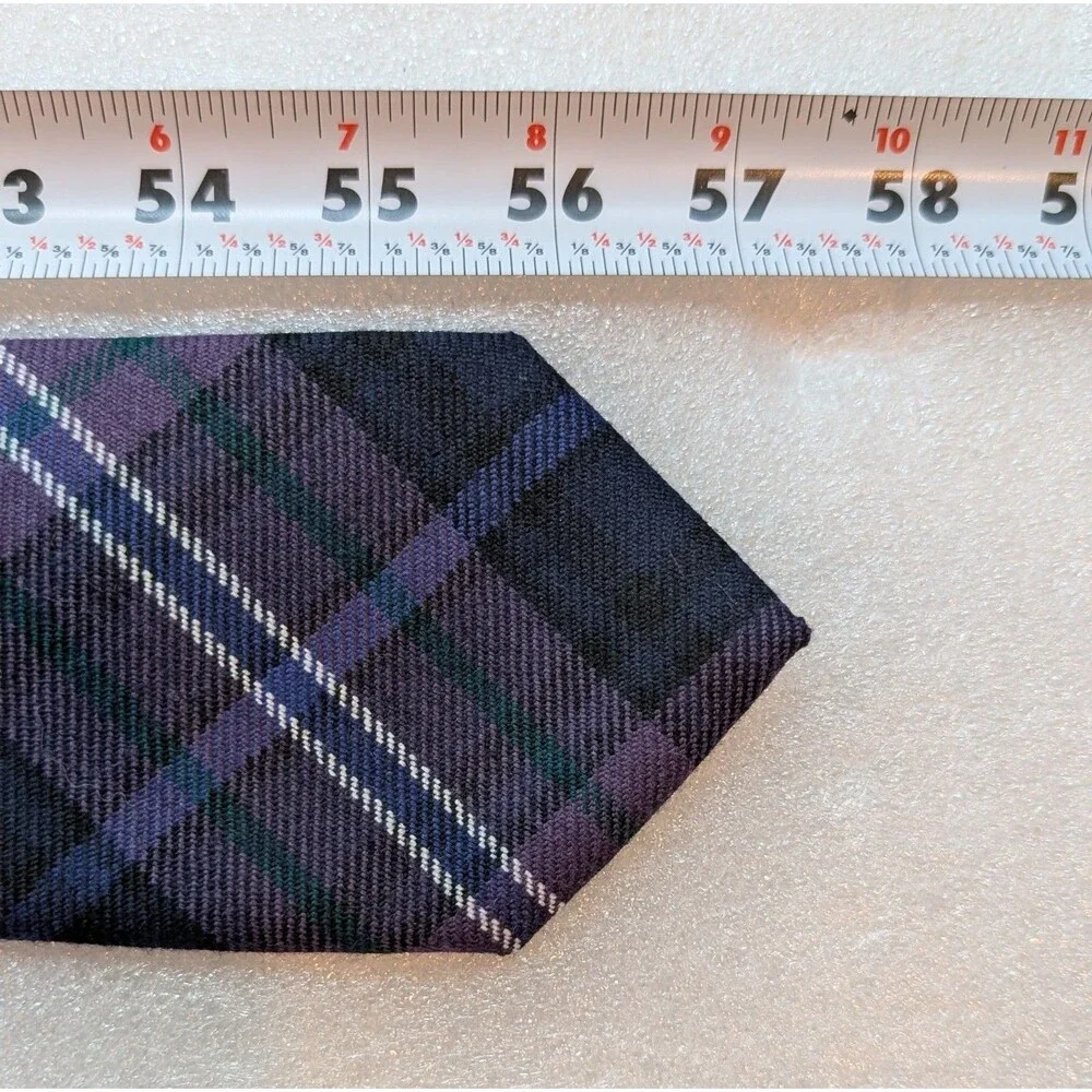 Brooks Brothers Made In USA 100% Wool Tie Purple & Blue Plaid 57